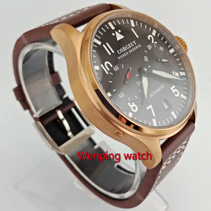 

CORGEUT 42mm black blue dial bronze pvd black case date power reserve Automatic men's Watch W2699