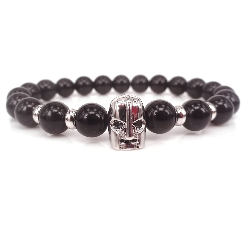 Браслет 8 мм из оникса с камнем браслет в виде спартанского воина Римский рыцарь