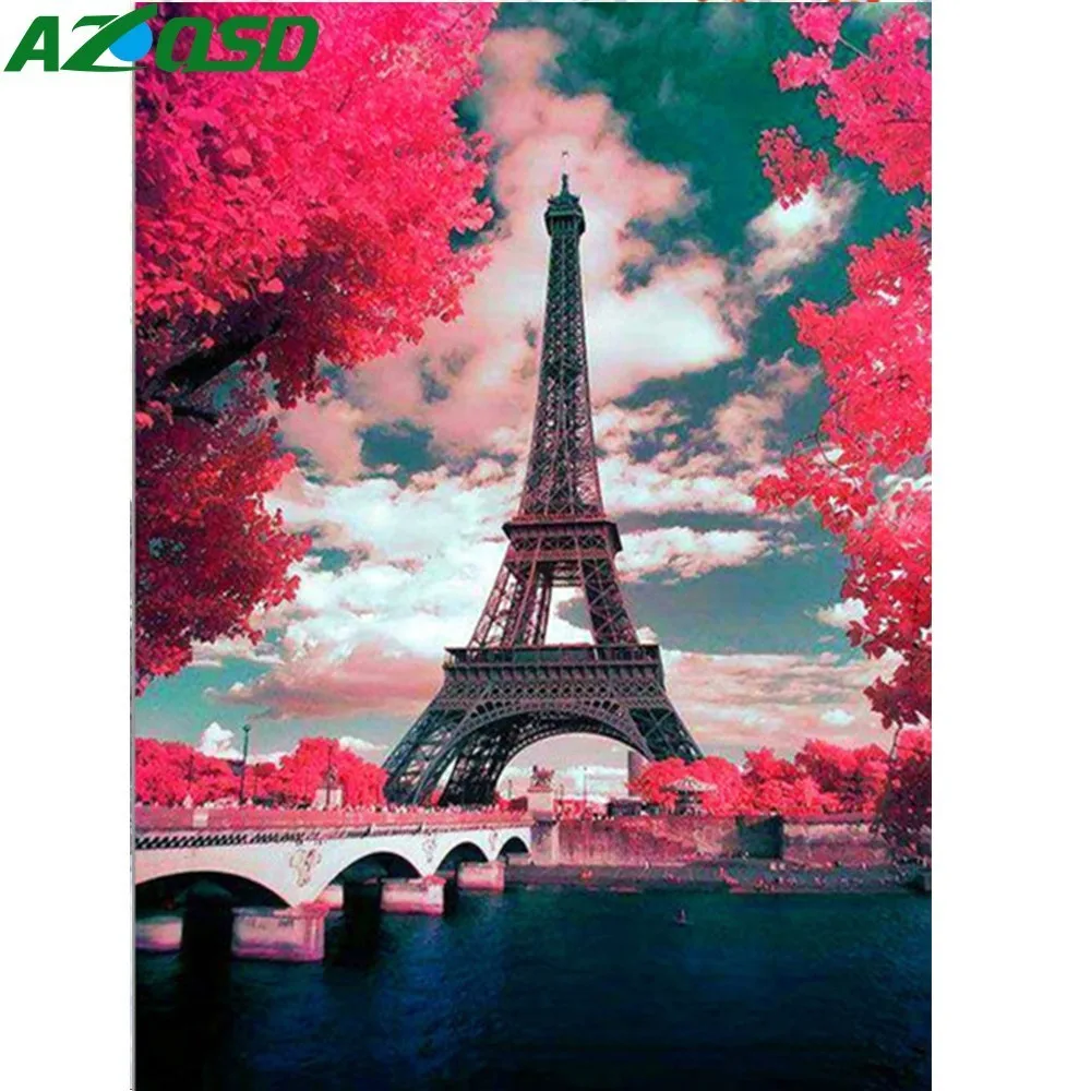 AZQSD Алмазная вышивка Эйфелева башня Пейзаж 5D Сделай Сам полностью квадратная
