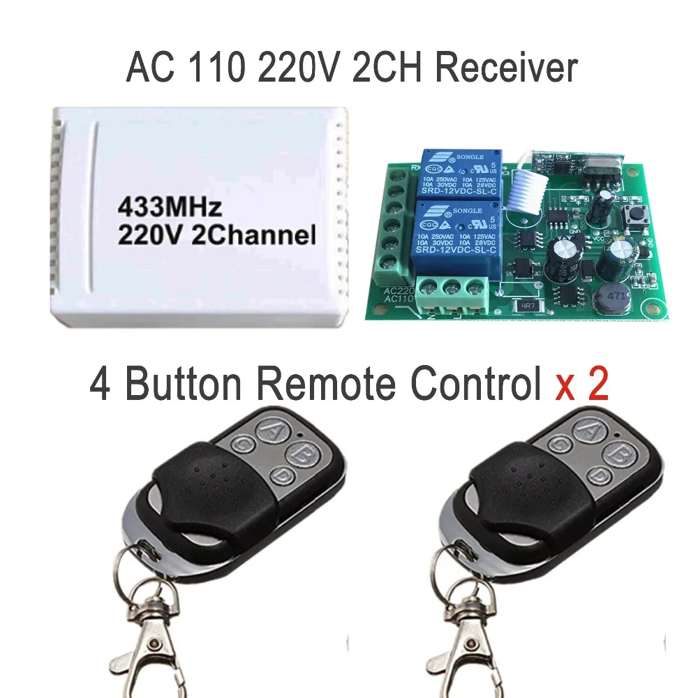 

433 Mhz Universal Wireless Remote Control Switch AC 85V ~ 250V 110V 220V 2CH Relay Receiver Module and RF 433Mhz Remote Controls