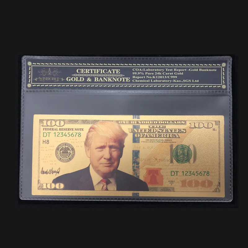 Новые США Трамп банкнот 100 доллара золотых в покрытыем цвета чистого 24 каратного