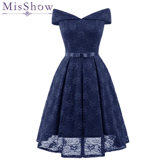 Navy Blue Зеленые кружевные Элегантные платья невесты с открытыми плечами короткое платье подружки невесты платья с v-образным вырезом для свадебной вечеринки Vestido - Цвет: Navy Blue