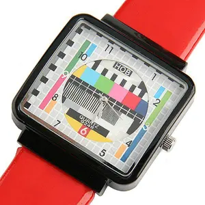 Модные женские прямоугольные часы с ТВ-панелью, популярные женские мужские и женские часы с кожаным ремешком для студентов, наручные часы в подарок на Рождество