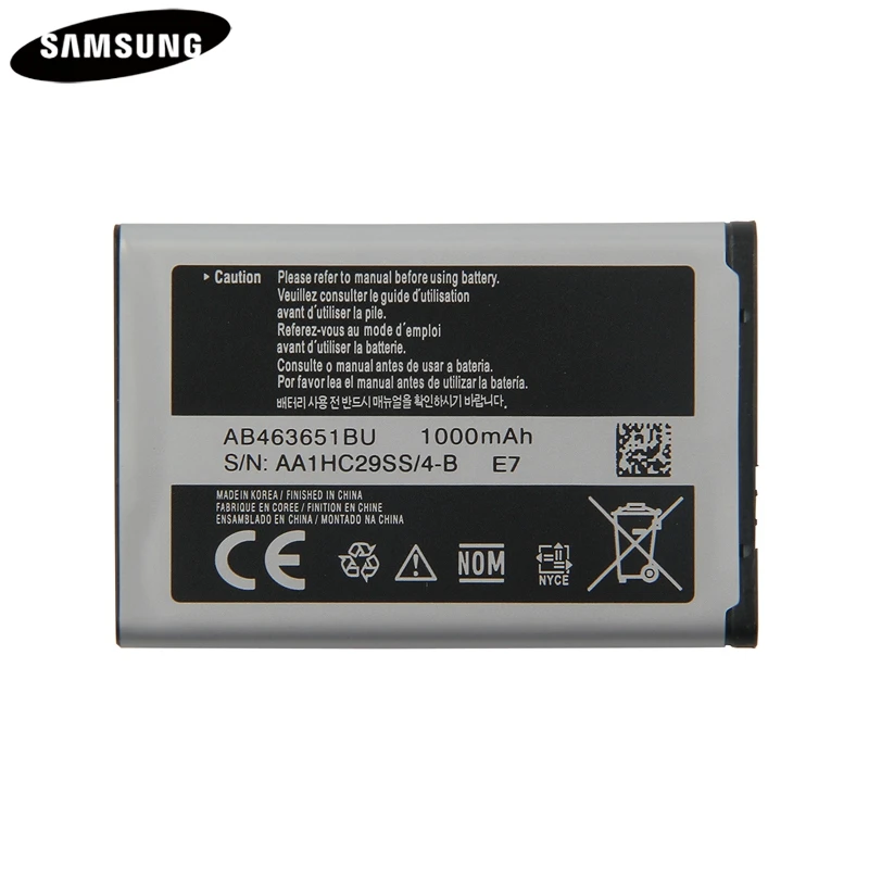 Оригинальный аккумулятор AB463651BU для Samsung S5630C C3782 S5560 C3370 C3518 J800 J808 F339 S5296 L700 W559 S5628 B3410