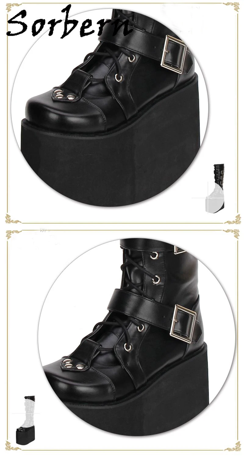 

Sorbern Multi Buckle Straps Boots Zipper Spring Designer Brand Women Shoes Black Platform Boots Custom Color Studded Mid-Calf