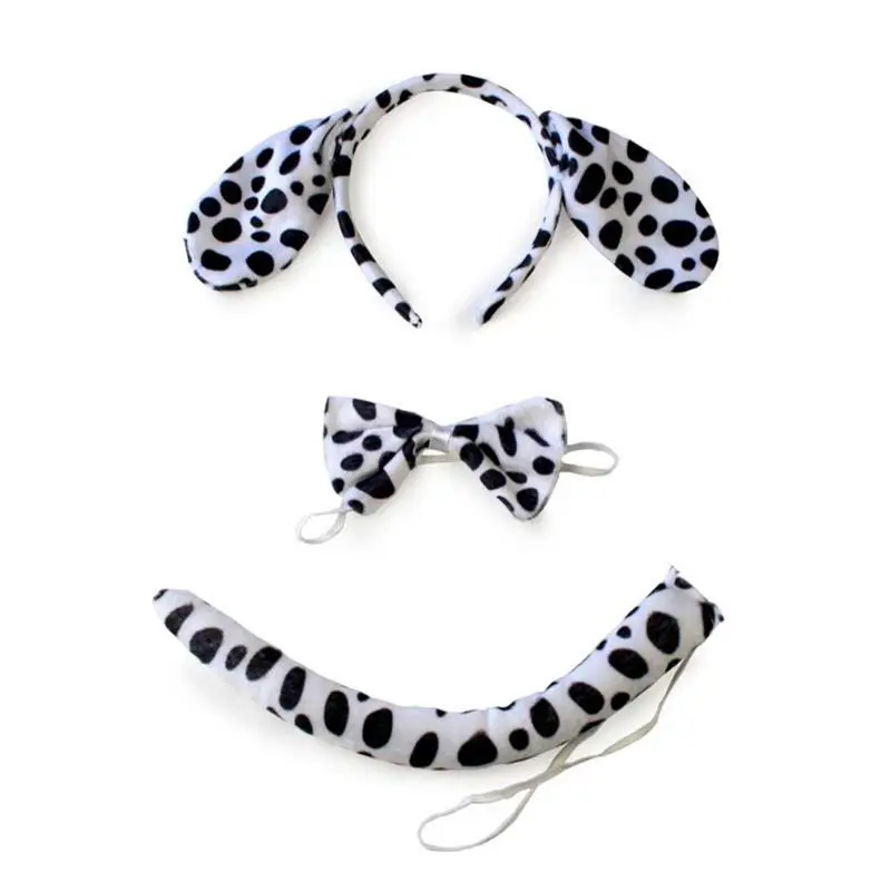 

Cute Animals Cosplay Costume Sets Kids Adult Large Dalmatian Spotty Dog Ears Headband Plush Tail Bowtie Halloween Party Favor