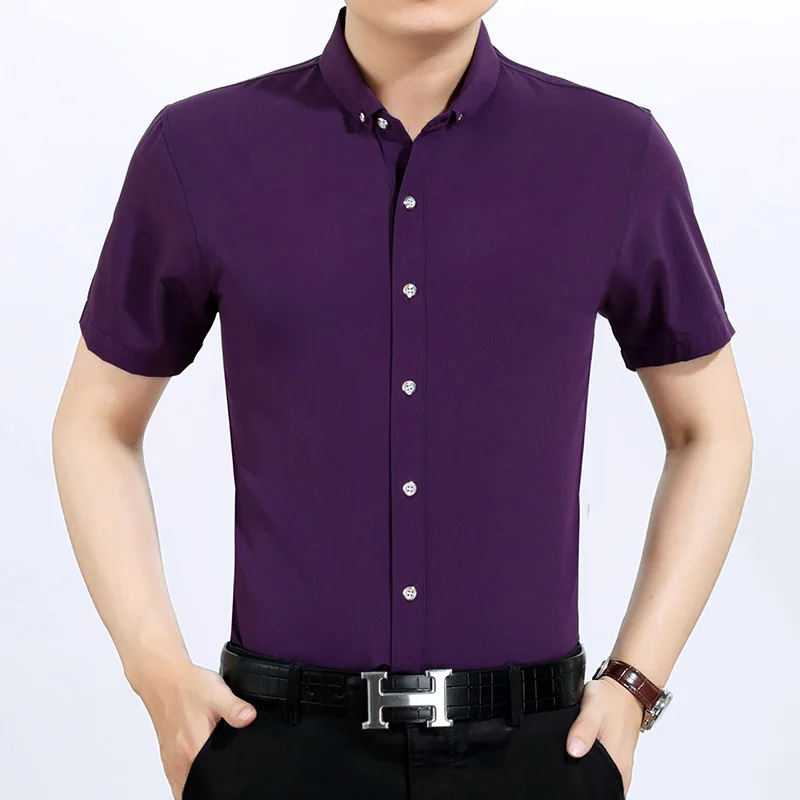 Мужская Однотонная рубашка с коротким рукавом деловая и Повседневная лето 2017 |