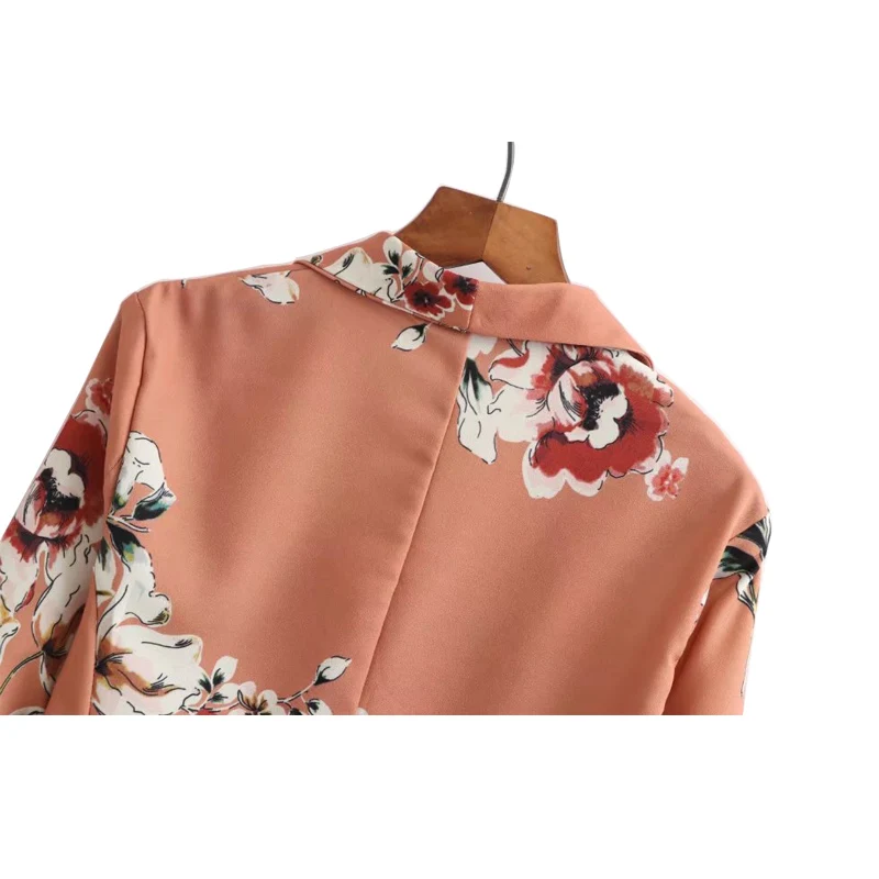 Осенний блейзер с зубчатым воротником женский цветочный винтажный Блейзер