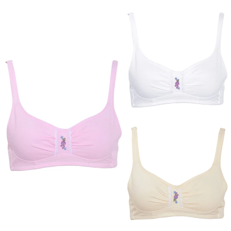 

Young Girls Cotton Flower Embroidered Breathable Training Bra Underwear Wireless