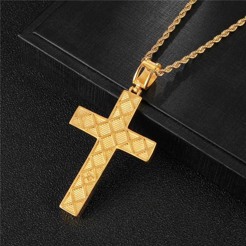 Золото Цвет Большой Bling Iced Out CZ Кристалл крест ожерелья для мужчин 316L нержавеющая