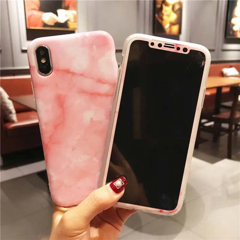 Для iPhone X Чехлы под мрамор+ Закаленное стекло Защитная пленка для экрана для iPhone X 5,8 дюймов Керамический ТПУ чехол гладкий Чехол