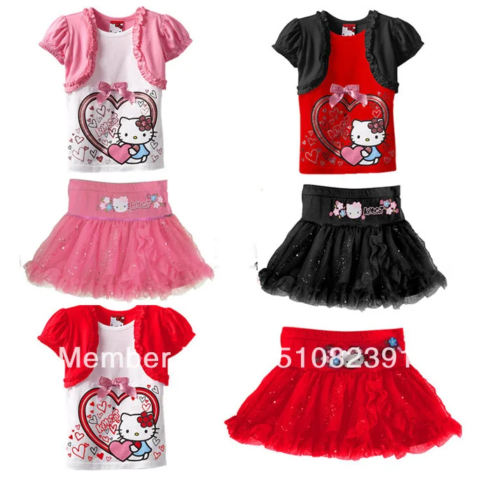 Новинка 2016 года осенне летний комплект одежды для девочек детские футболки + юбка