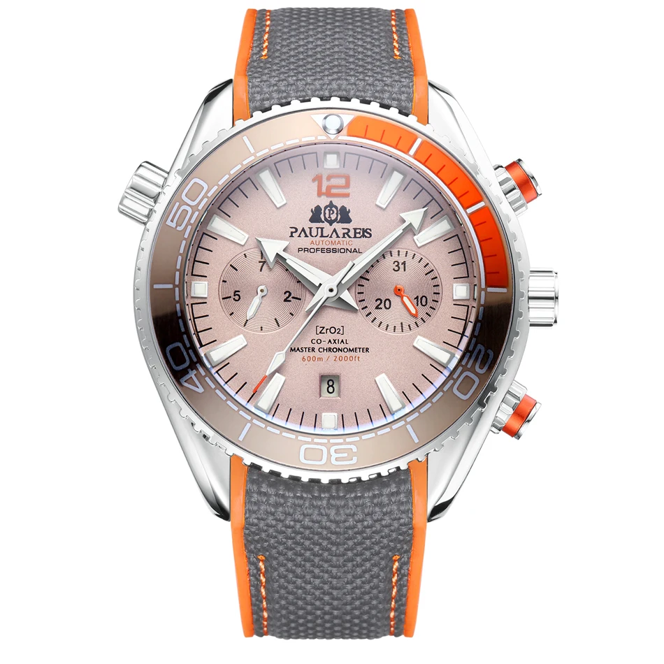 White Orange Grey Мужские автоматические механические холщовые часы с резиновым ремешком James Bond 007, стильные многофункциональные часы с датой и месяцем, цвет оранжевый, синий, красный - Цвет: White Orange Grey