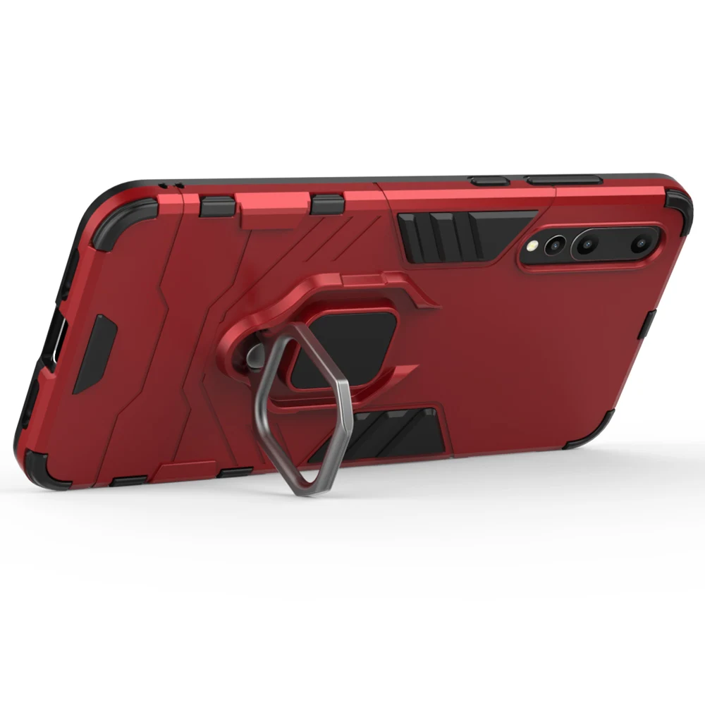 For Huawei P20 Pro Case Dual Layer Magnetic Armor With Finger Ring Kickstand Anti Shock Hard Back Cover |