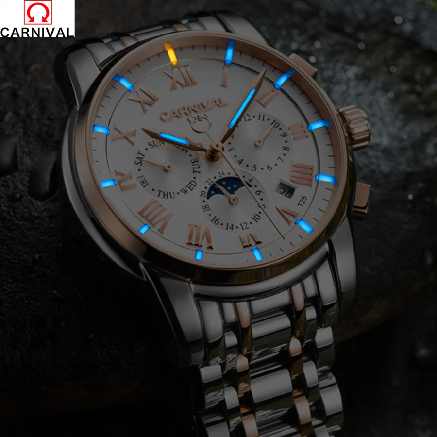 Новинка 2017 светящиеся мужские часы Carnival Tritium с календарем и датой