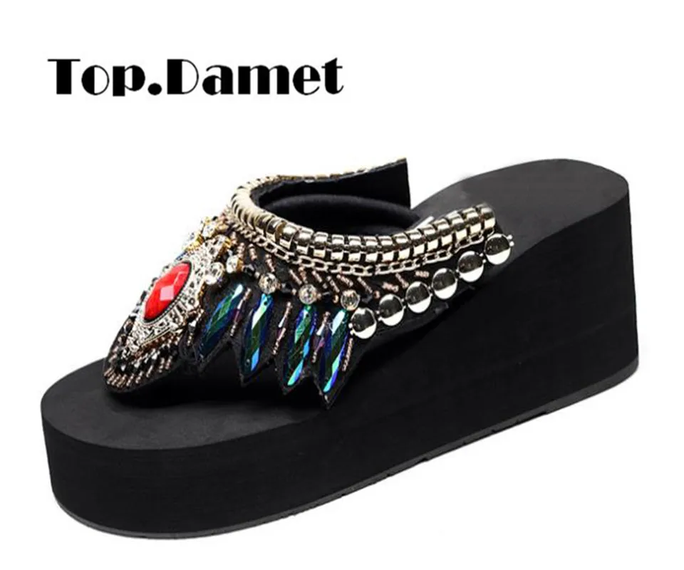 Top. Damet/Женская обувь на платформе украшенная кристаллами бисером и кисточками