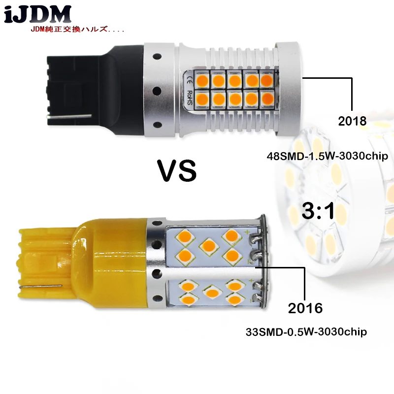 IJDM автомобильный 7440 светодиодный без гипервспышки Янтарный Желтый 48-SMD 3030 светодиодный T20 W21W 1156 7507 BAU15S светодиодный светильник для указателей поворота, Canbus