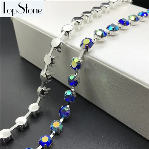 sapphire ab Цвета AB SS28 Высокое качество со стразами Круглый Кубок цепь серебряный База 6 мм Стекло шатоны в коготь сеть ювелирных делая - Цвет: sapphire ab