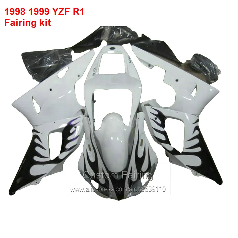 Для YAMAHA YZF R1 обтекатель комплект 98 99/1998 1999 (черное пламя) Обтекатели Бесплатная