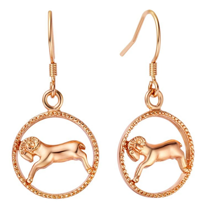 Серьги из розового золота 12 знаков зодиака Овен Телец Gemini Leo Virgo Libra Scorpius Sagittarus