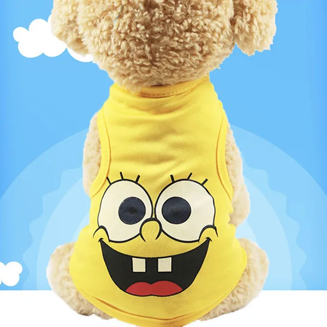 Yellow-SpongeBob Футболка для кошек мягкая одежда для щенков Милая Одежда для собак Одежда для питомцев летняя рубашка повседневные жилеты для маленьких кошек XS-XXL - Цвет: Yellow-SpongeBob
