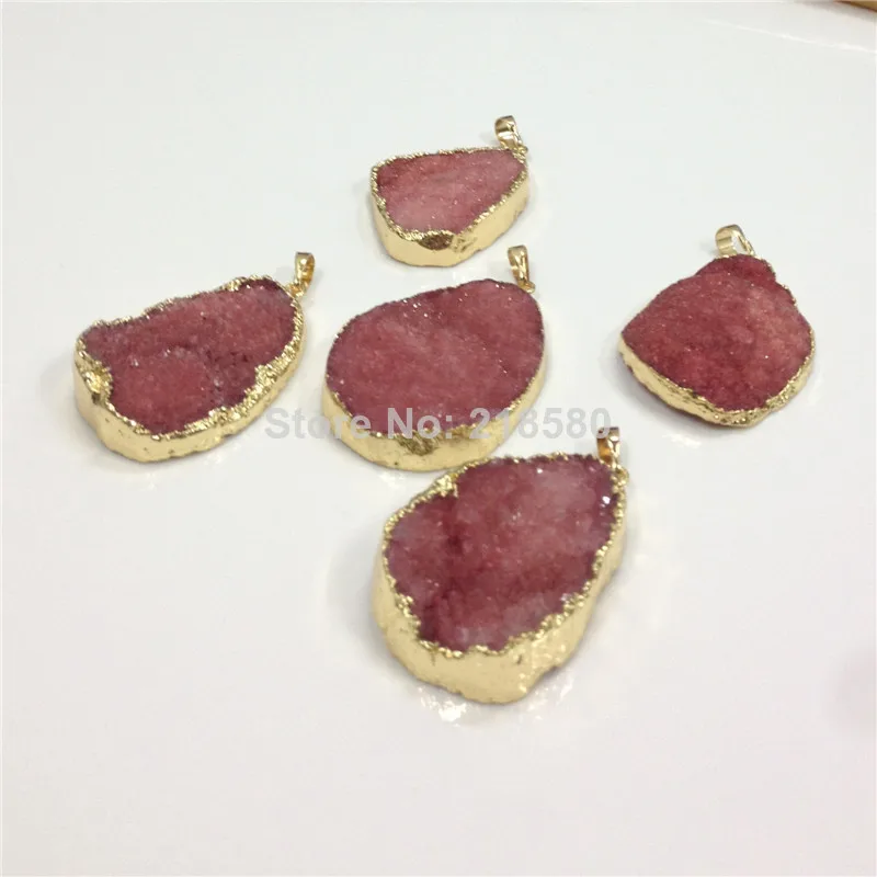 Женская подвеска из вишневого Друза ожерелье камня с гальваническим покрытием 24