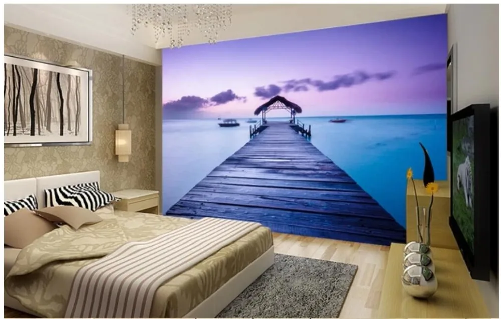 3d фотообои на заказ Мальдивы мост морской пейзаж фон для телевизора домашний