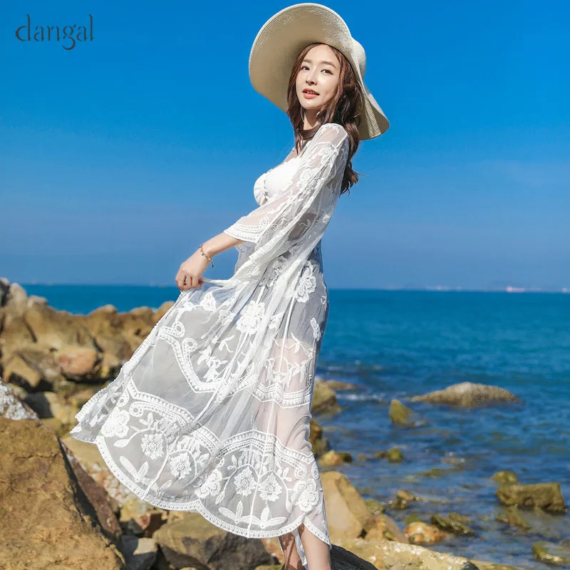 Женские сексуальные кружевные блузки DangalFashion с защитой от солнца длинные тонкие