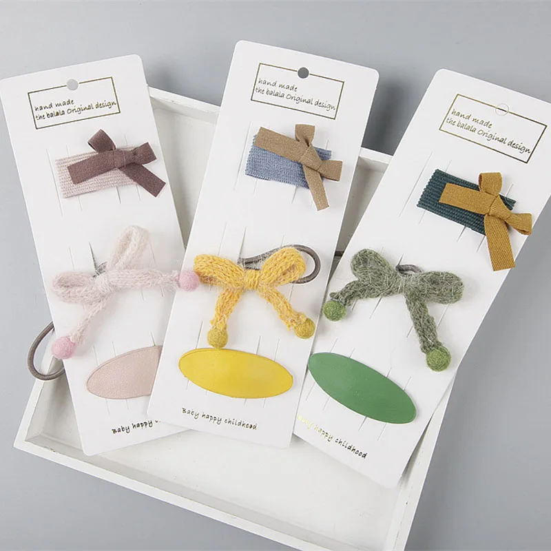 3pcs/card Fashion Hair Accessories For Baby Girls Wool Hairbands Butterfly Bow Hairpins Hairgrips Cute Kids Children Barrettes | Детская
