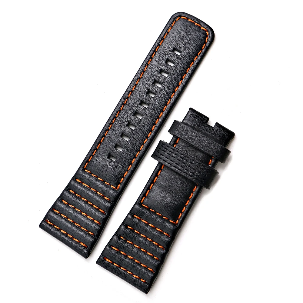 Rolamy 28mm Wholesale Real Leather With Black White Orange Red Yellow Stitches Wrist Watch Band Strap Belt