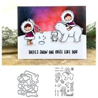 white bear clear stamp with metal cutting dies stencils sets for diy scrapbooking christmas decorative embossing craft dies