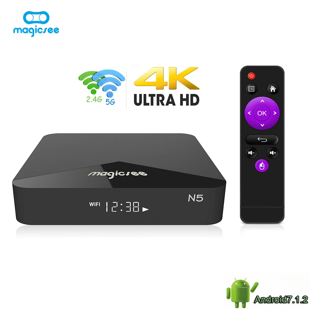 MAGICSEE N5 Android ТВ ОС Box Amlogic S905X 7.1.2 2 Гб Оперативная память + 16 Встроенная 4G 5G Wi Fi 100