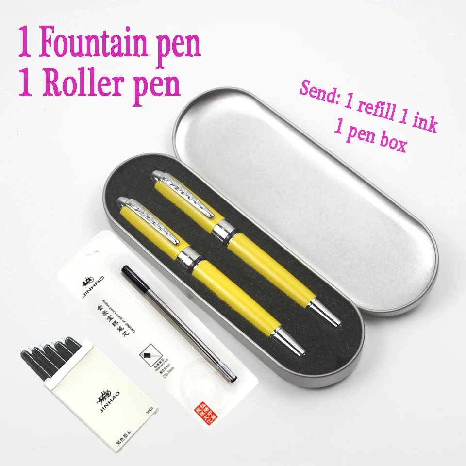 2Pens/Box Luxury Metal Gift Box Fountain Pens Blue &amp Black ink For Office Business Roller Ball Pen | Канцтовары для офиса и