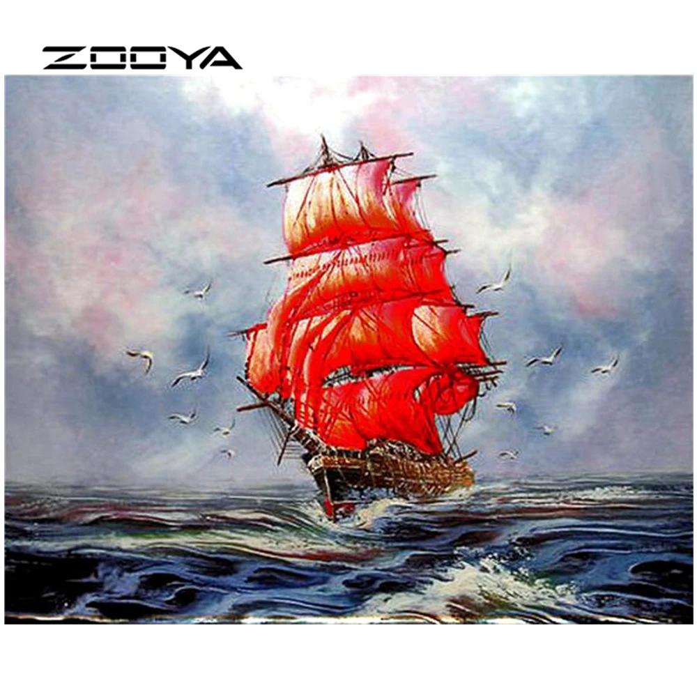 ZOOYA Алмазная вышивка лодка парусный спорт в море алмазная живопись Стразы