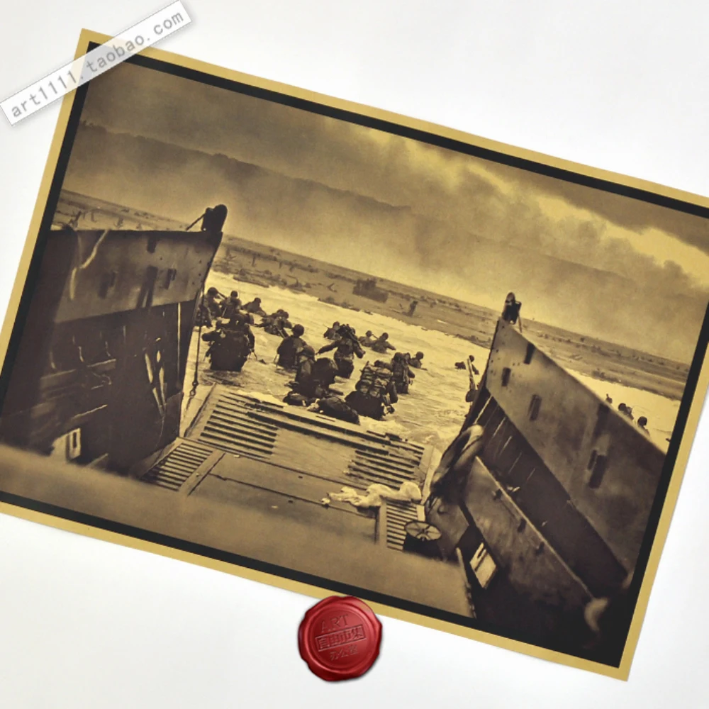 Normandy nostalgia vintage kraft paper Second World War movie poster decorative painting wall stickers print art 30X42 CM | Дом и сад