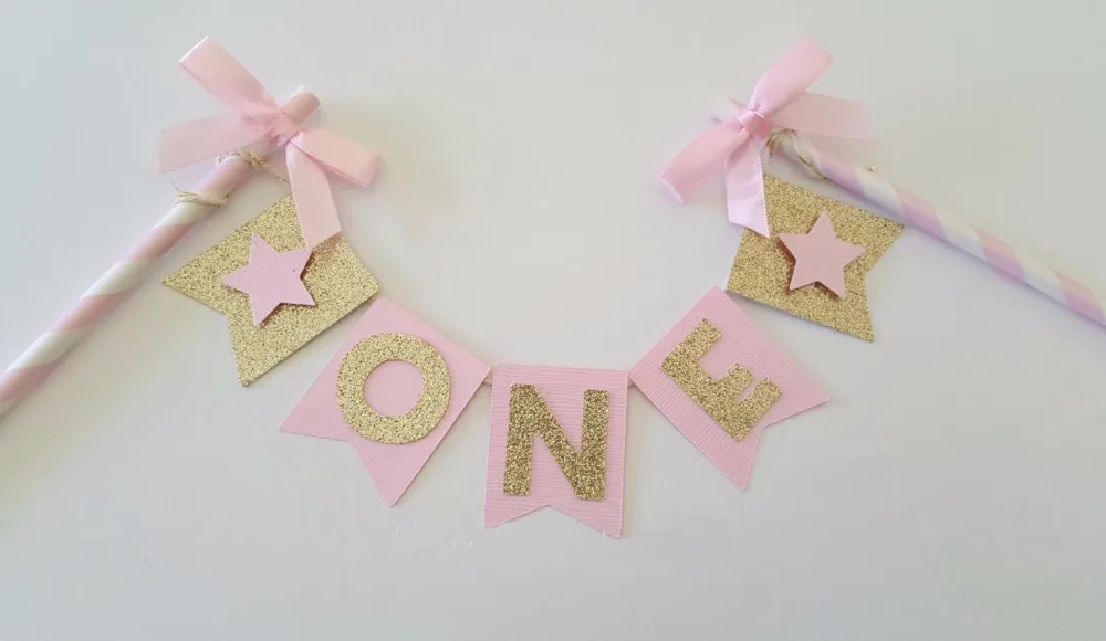 Розовый и золотой персонализированный Топпер для торта с розовыми звездами. на