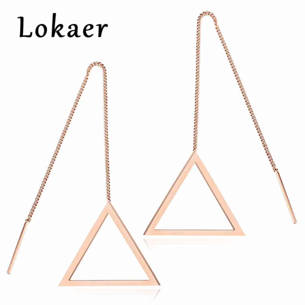 Lokaer розовое золото Цвет просто долго кисточкой серьги Титан Сталь Ретро перевернутый Треугольники Дизайн серьги LGE335