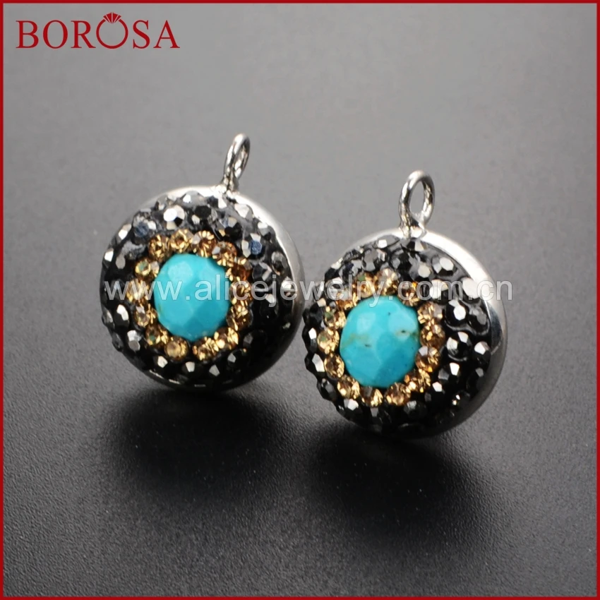 Женские круглые серьги пусеты BOROSA 1 пара 14 мм с кубическим цирконием Micro Howlite