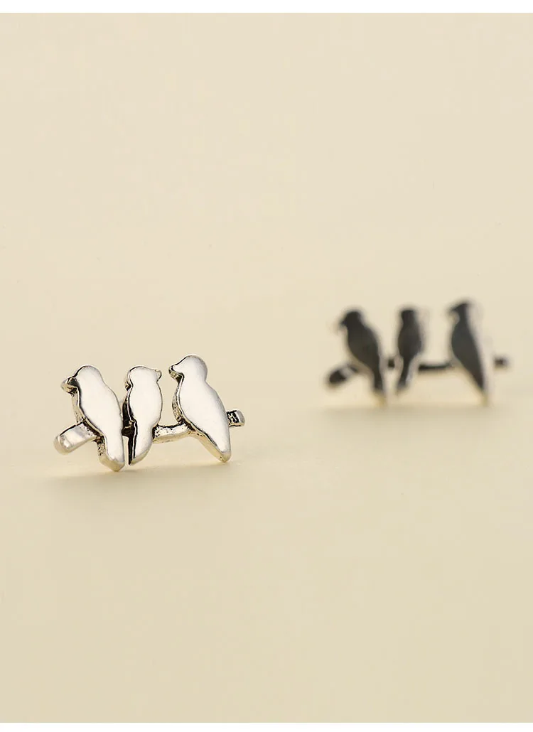 Cute Three Bird Stud Earrings Fashion 925 Silver Jewelry Pendientes Brincos Drop Shipping | Украшения и аксессуары