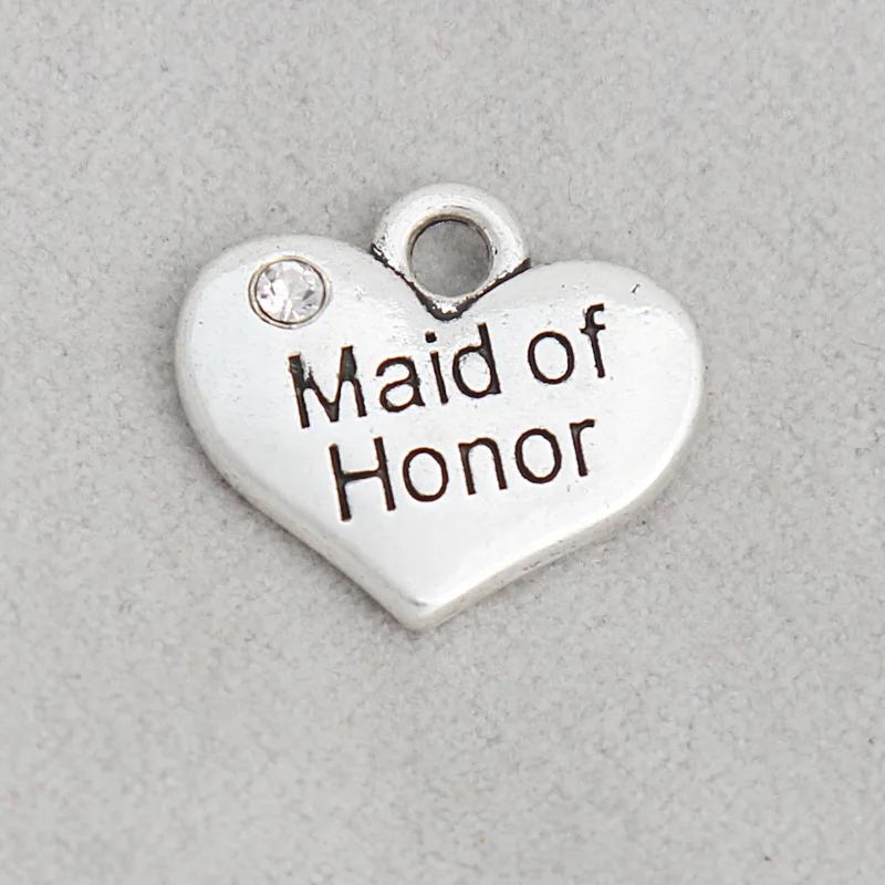 

RAINXTAR Fashion Heart Alloy Maid of Honor Jewelry Message Charms For Wedding Bridal 15*17mm 50pcs AAC1916