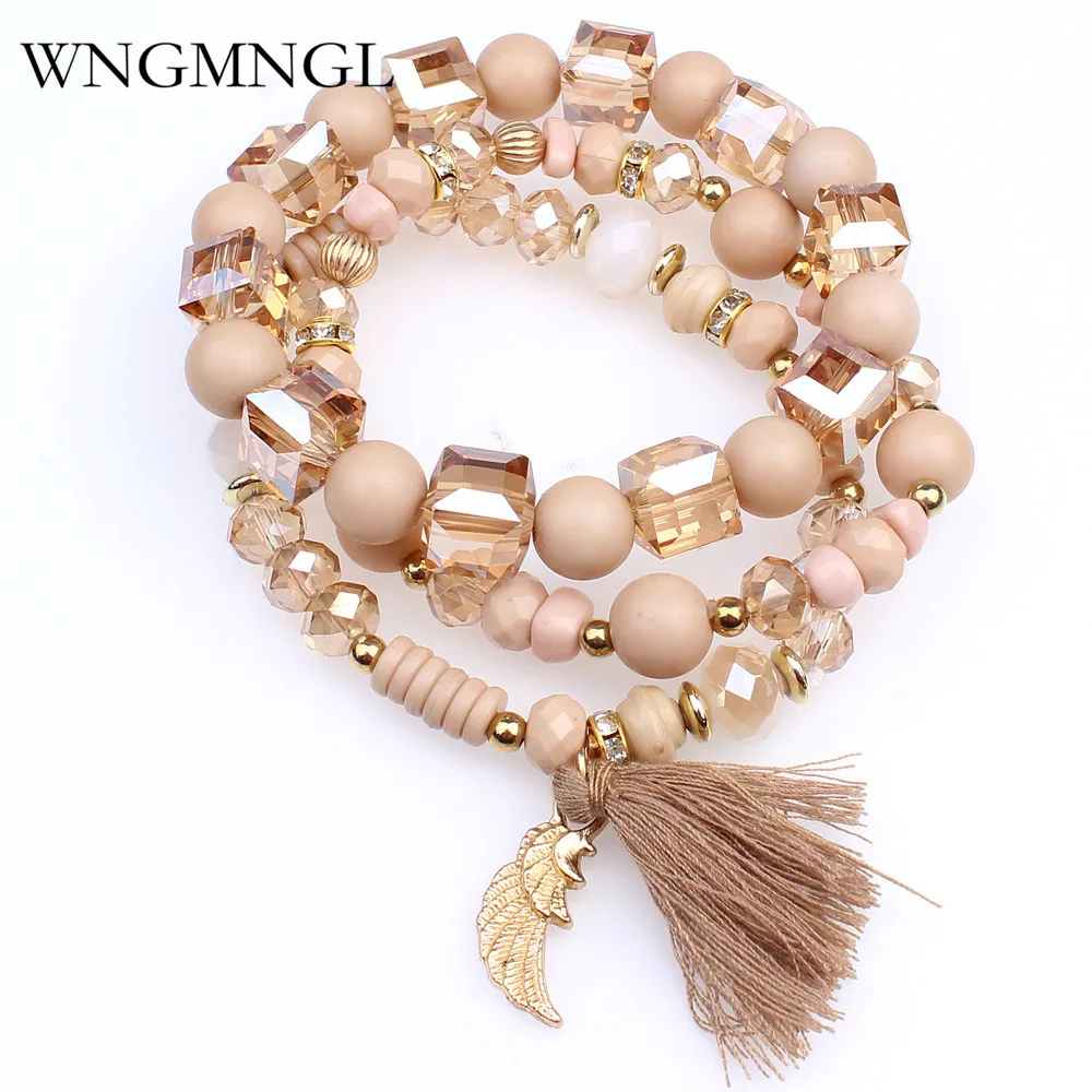 

WNGMNGL 3PCS/Set Vintage Female Bracelet Handmade Natural Stone Beaded Bangles Bohemia Elasticity bracelets Jewelry For Women