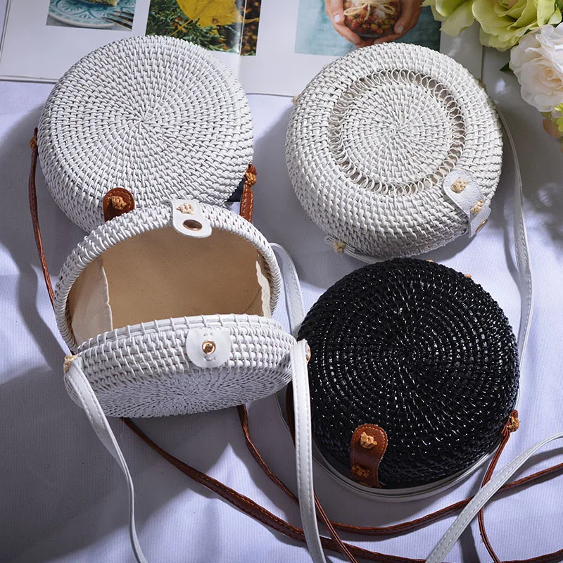 Круглые пляжные сумки 18x8 см Женская дорожная сумка из ротанга Плетеная