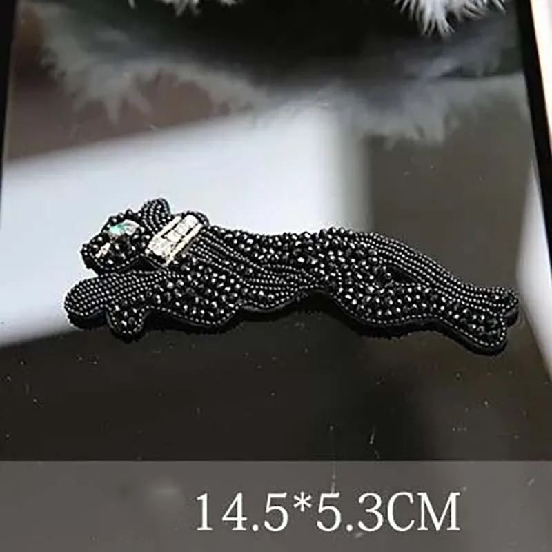 Вышитая бисером лесная животная нашивка черный леопардовый бисер на аппликацию