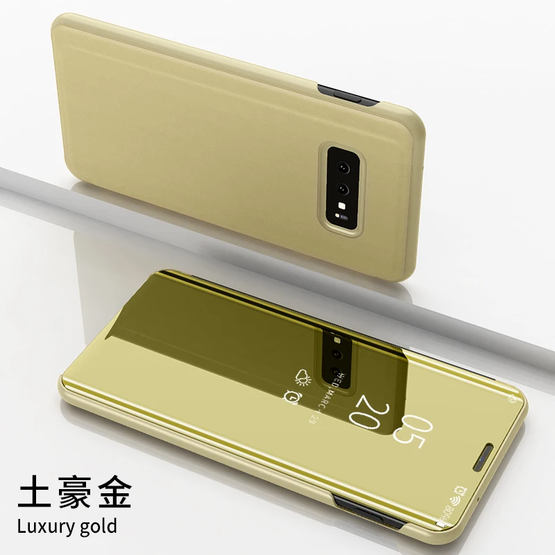 Зеркальный рамочный чехол для samsung S10 S9 S8 S7 Note 9 A50 смарт-окошком для просмотра и подставкой для iphone X XS Max huawei P20 Lite P30 Pro