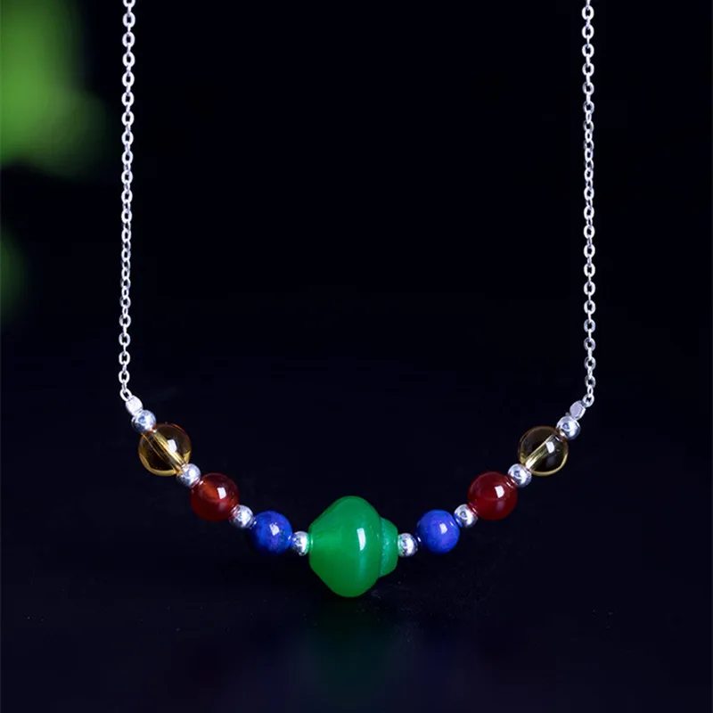 Женские чокеры из серебра 100% пробы с нефритовыми бусинами|Ожерелья| |