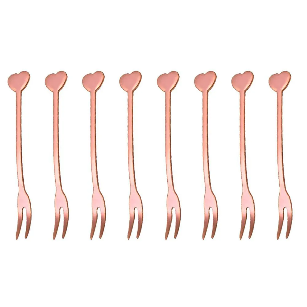 Rose gold 4/8 шт., нержавеющая сталь, корейский Радужный торт фрукт вилка, ужин, салат, вилка, посуда, золотой десерт, вилка для отеля, вечерние, кухонный инструмент - Цвет: Rose gold