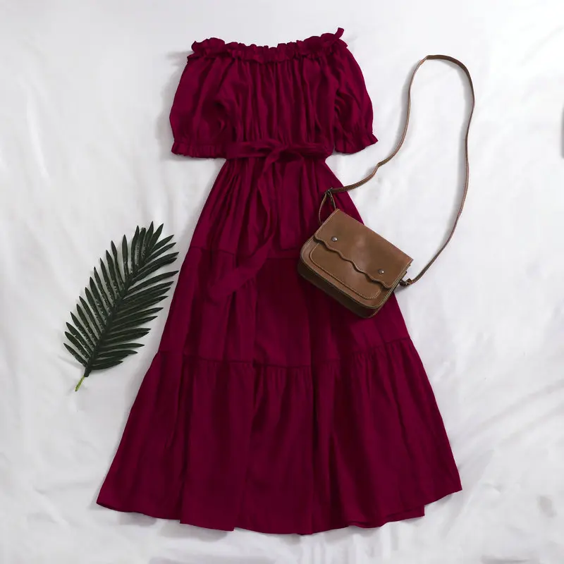 Women Dress Для женщин летние Slash шеи с пышными Фонари рукав повязки на завязках с оборками платье Винтаж эластичная тонкая талия плиссированные вечерние платье миди - Цвет: Women Dress