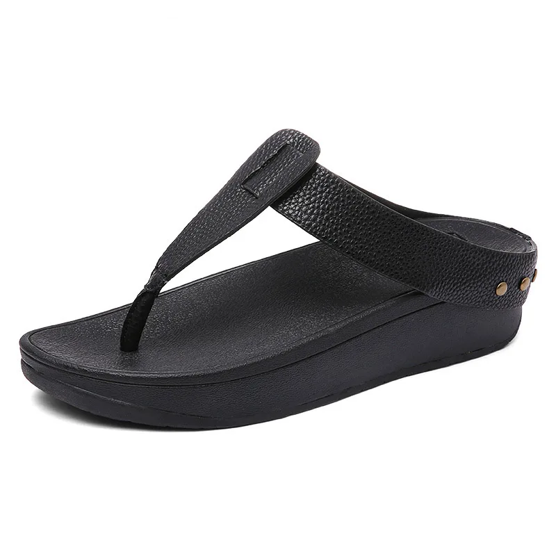 Черный BEYARNEWomen's Flip Flops Fashion T-Shaped Platform Slippers Ladies Casual Beach Sandals Outdoor Slides Summer Holiday Slipppers - Цвет: Черный