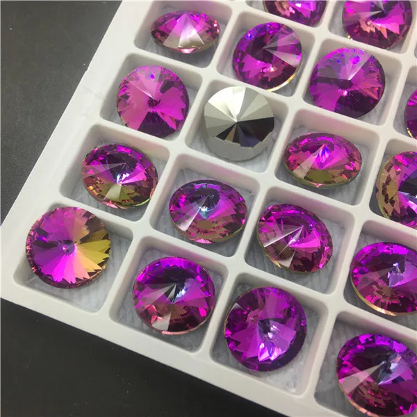 001HE Heliotrope Topstone 12 мм 14 мм круглые Rivoli K9 стеклянные хрустальные заостренные с обратной стороны Стразы лазер много цветов Высокое качество - Цвет: 001HE Heliotrope