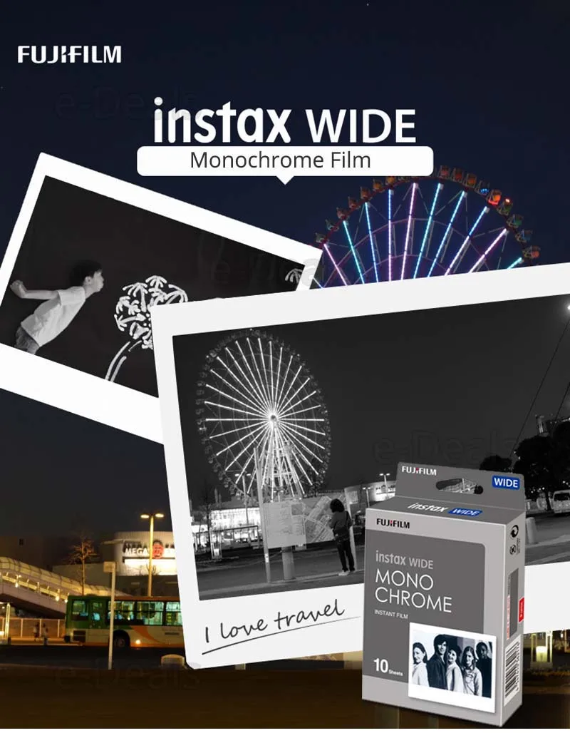 Аутентичная монохромная пленка Fujifilm Instax Wide Instant 20 100 листов для фотокамер FUJI 210